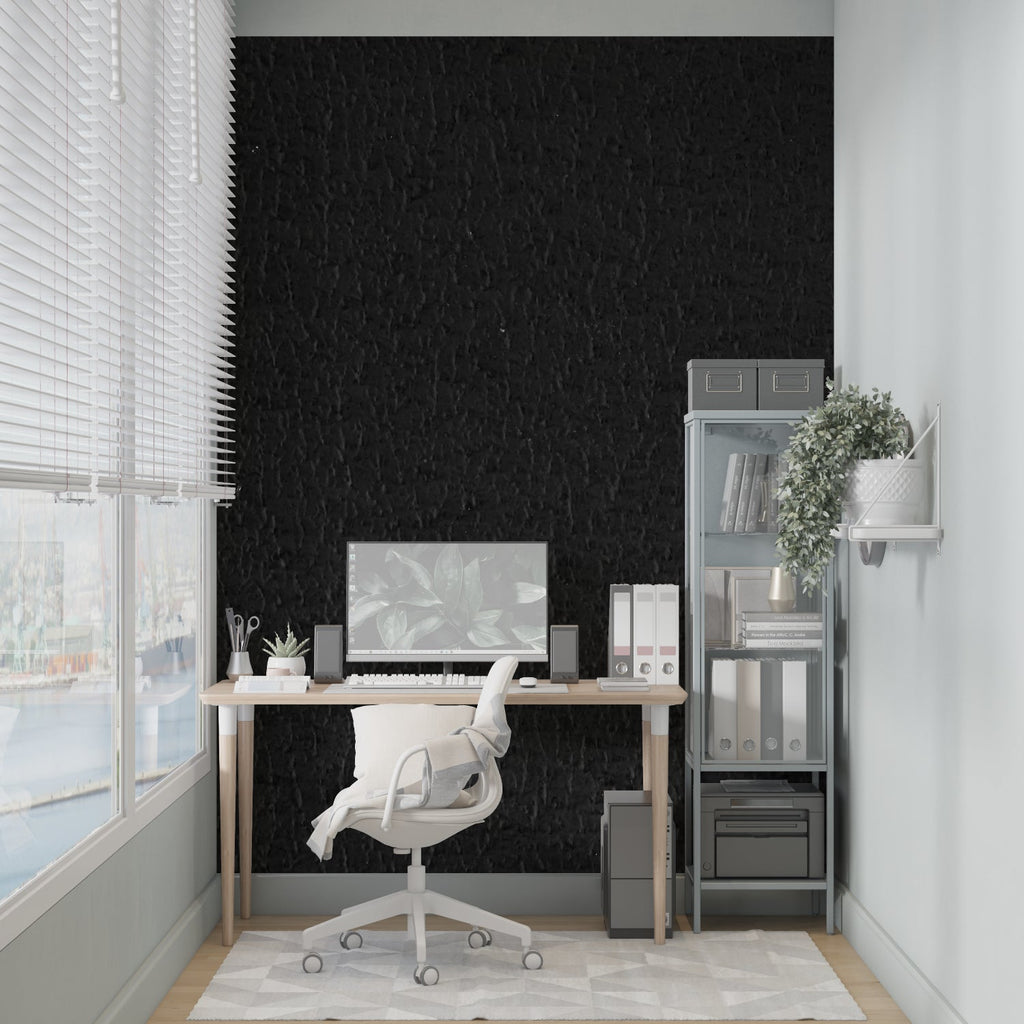 Black leather wallpaper creating luxury atmosphere in modern living room