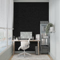 Black leather wallpaper creating luxury atmosphere in modern living room