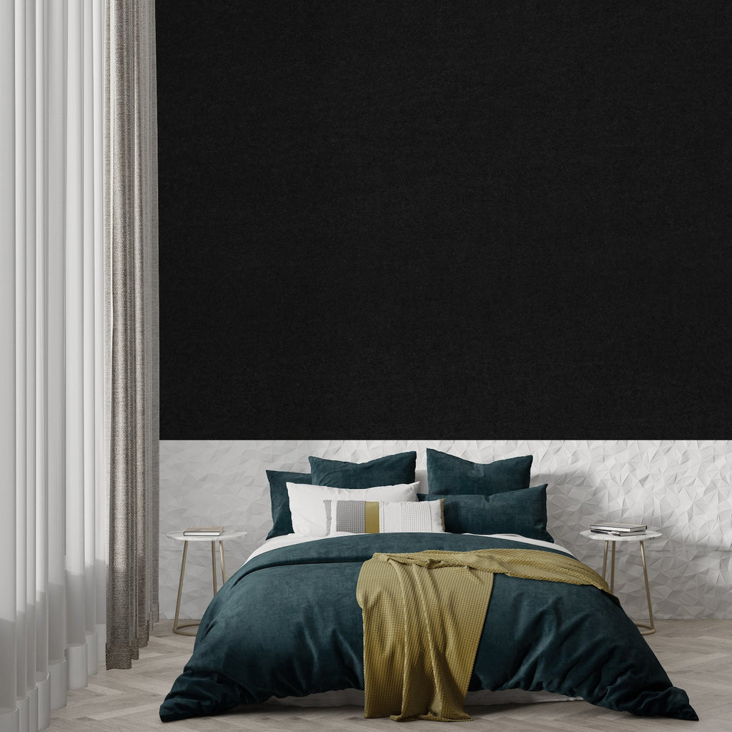 Black Mural Wallpaper adding sophistication to a master bedroom