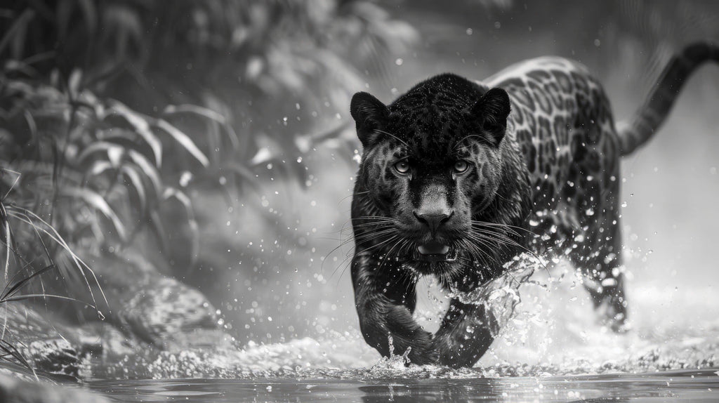 Black panther wallpaper design file showing detailed water splash effect and dramatic pose