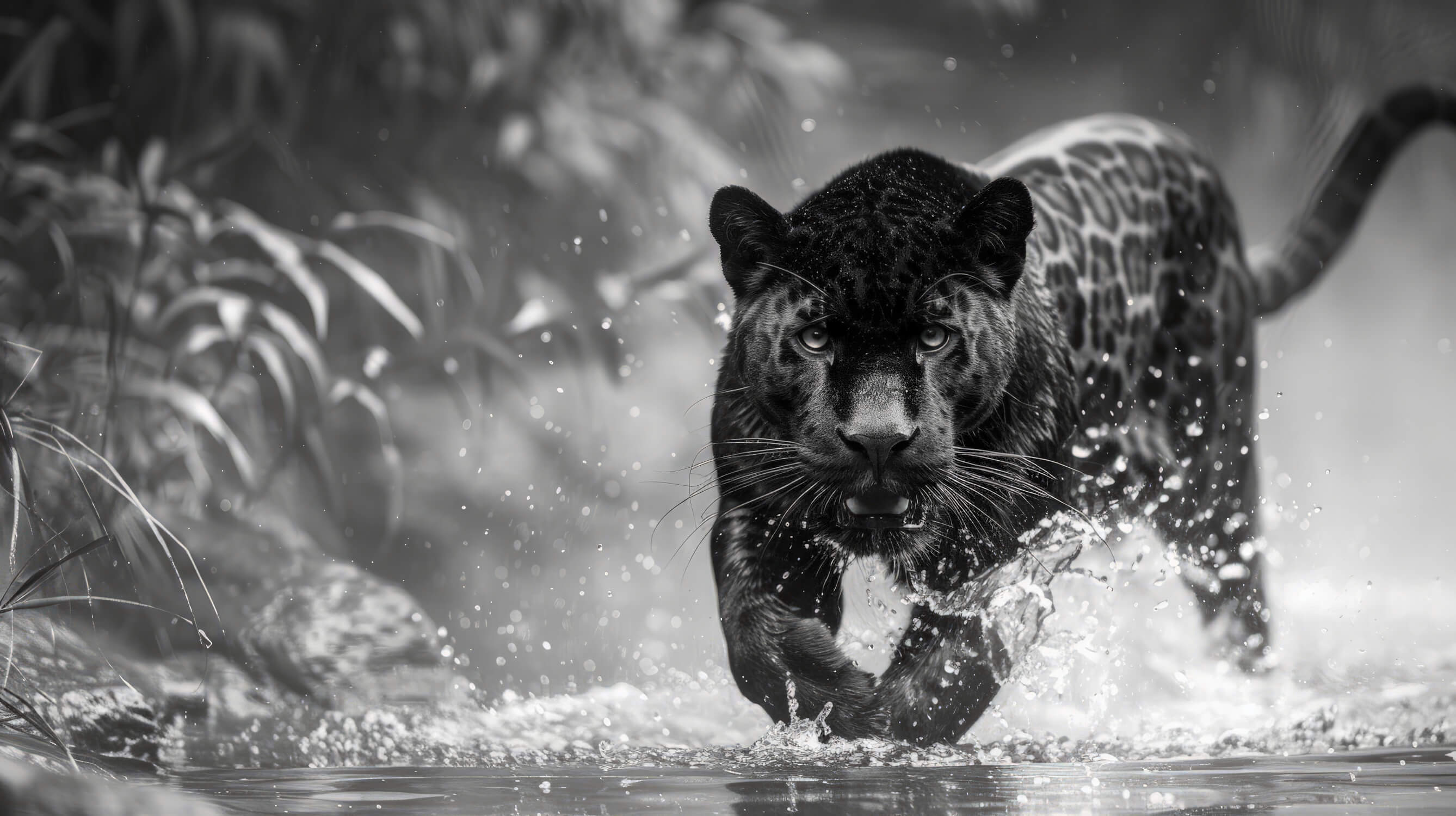 Black panther wallpaper design file showing detailed water splash effect and dramatic pose
