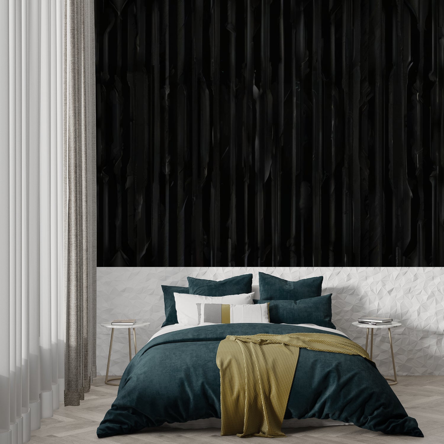 Modern wood effect wallpaper in hallway showing pattern scale