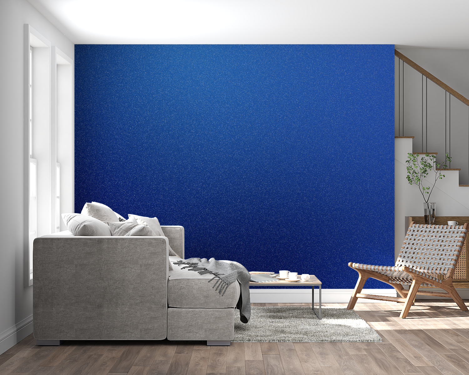 Gold line art wallpaper creating drama in a minimalist dining room