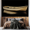 Vintage boat wallpaper creating a sophisticated atmosphere in a modern dining room with sepia tones