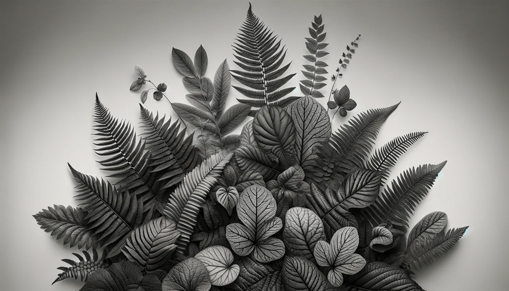 Black and white fern wallpaper design file showing detailed botanical pattern and texture
