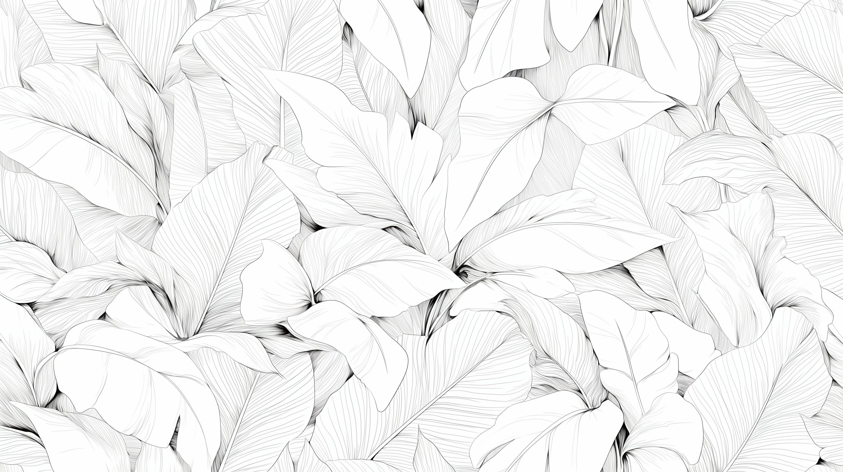 Black and white botanical mural creating depth in minimalist bedroom setting
