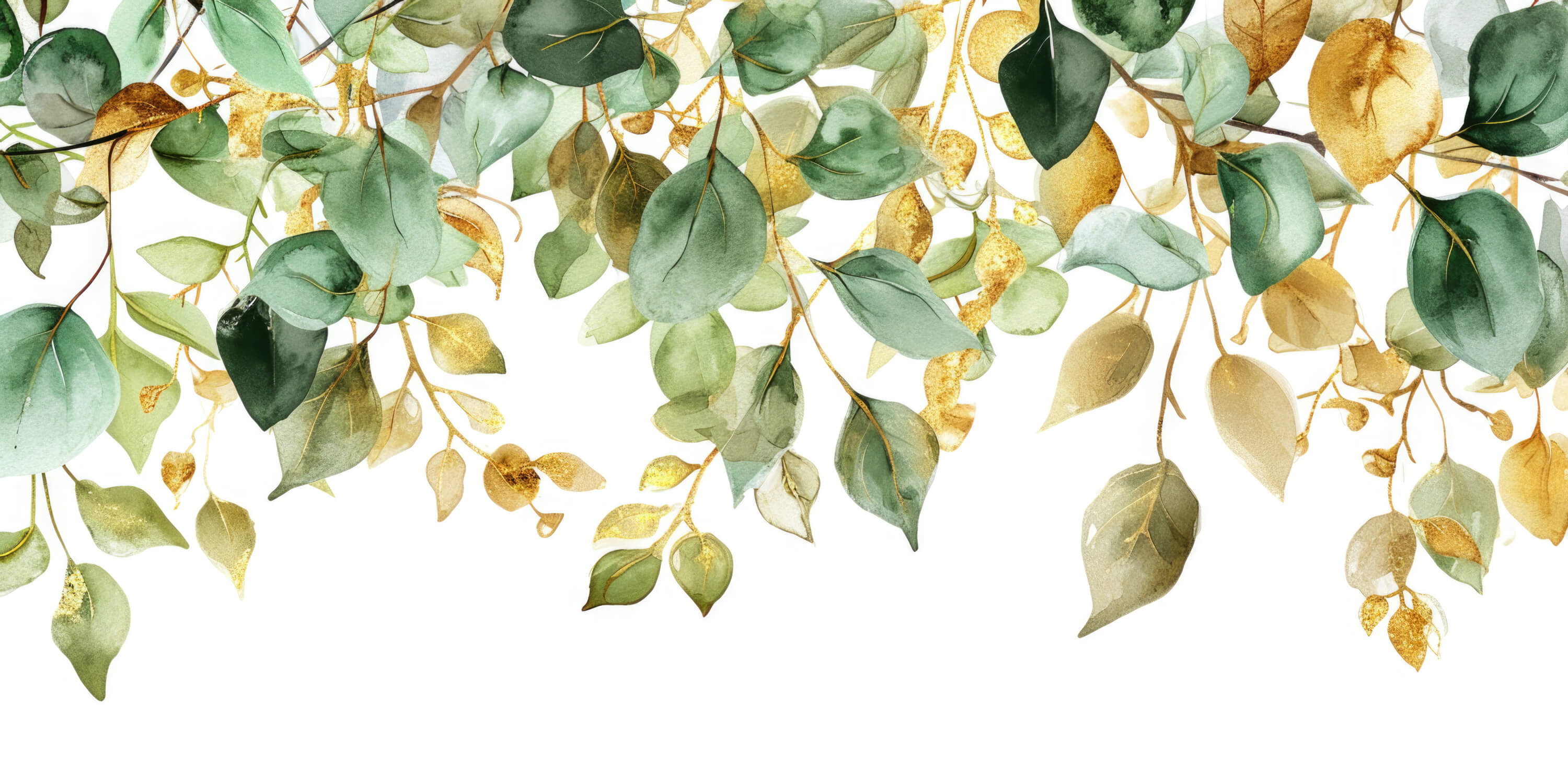 Design file of green and gold watercolor botanical pattern showing intricate leaf details