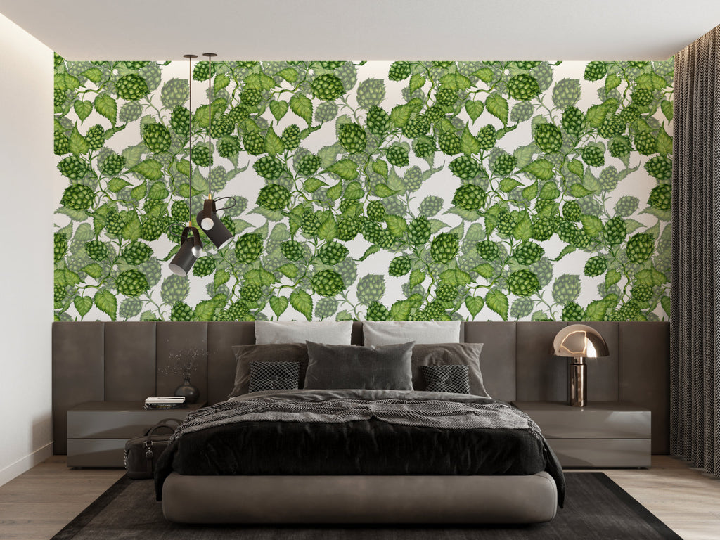 Nature-inspired hop pattern enhancing an entrance hallway with green tones