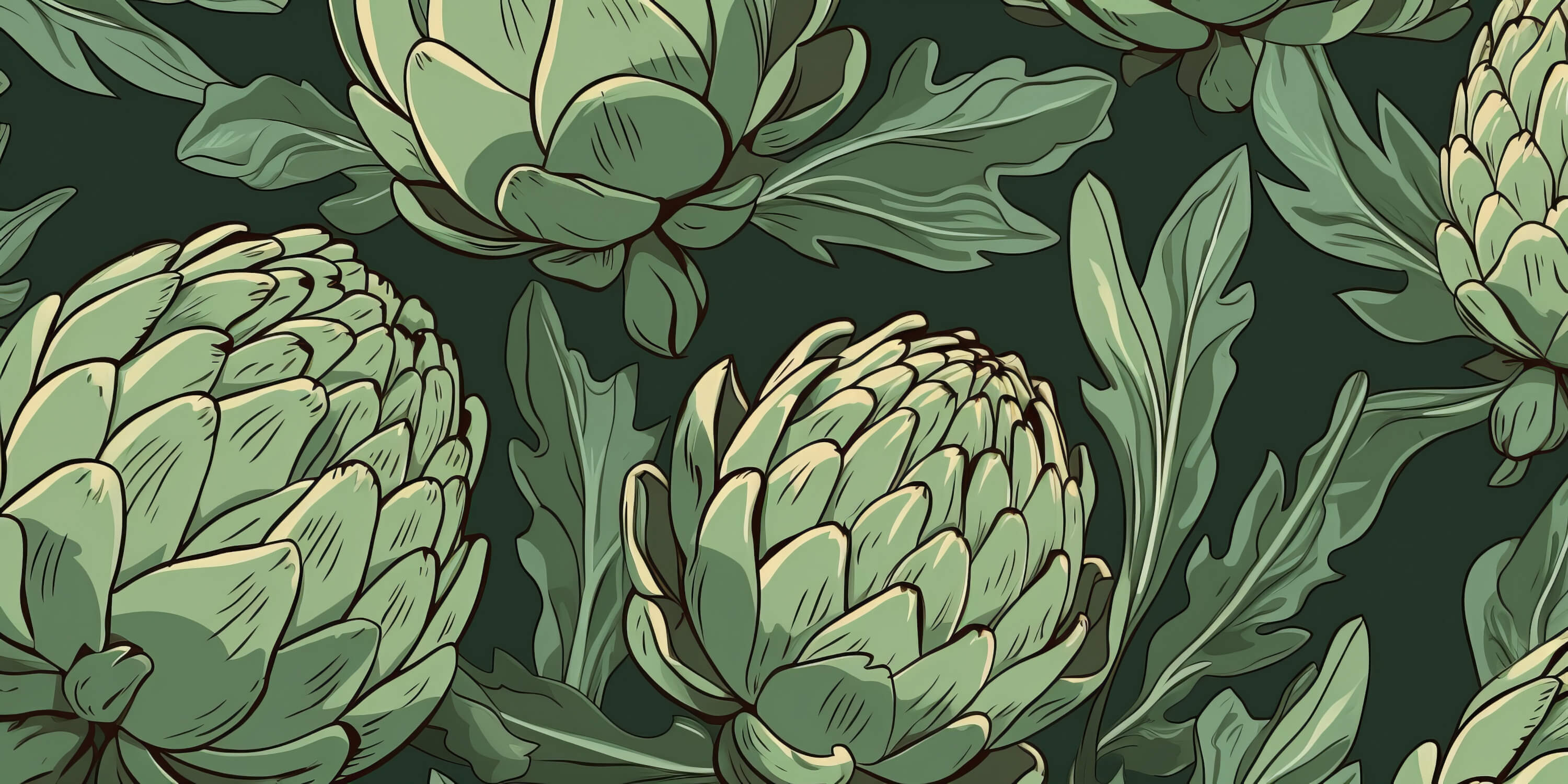 Design file of large green artichoke botanical pattern showing intricate details and natural textures