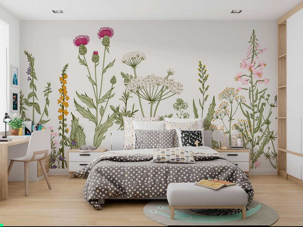 Wildflower mural bringing nature into a bathroom design