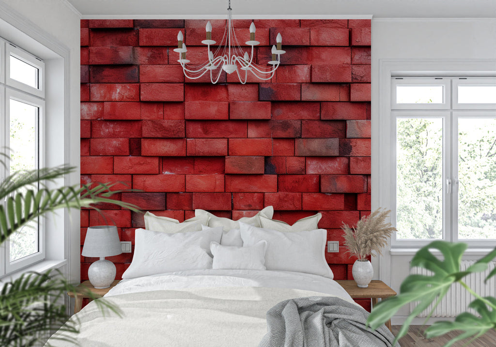 Brick effect wallpaper application in modern loft apartment