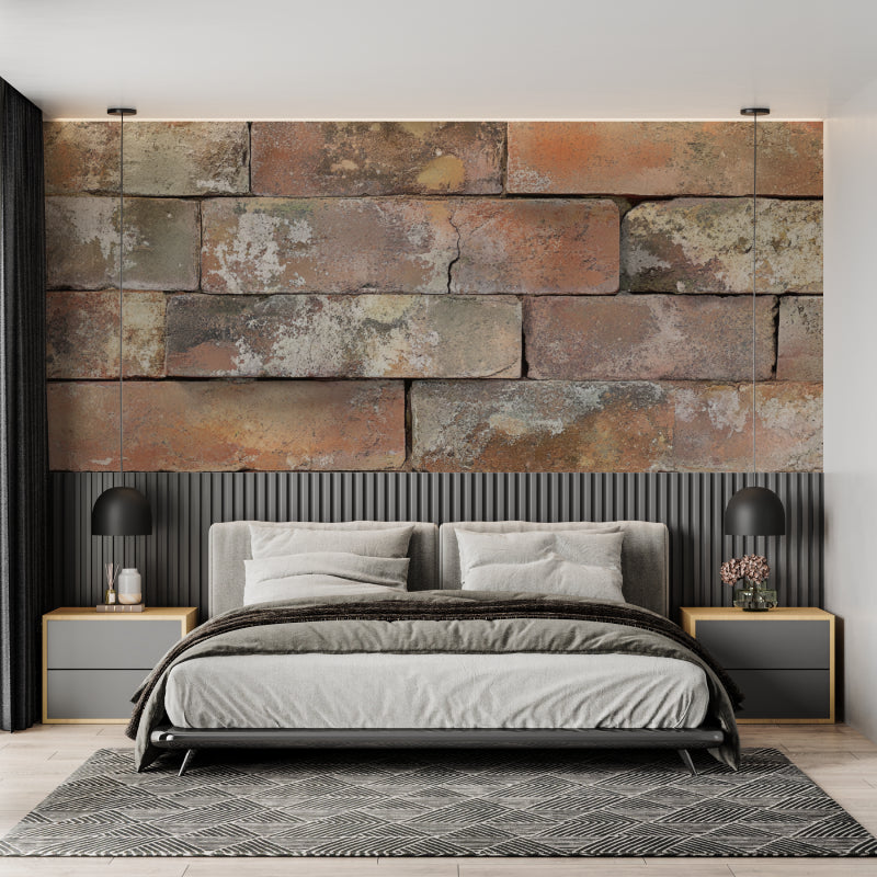 Terracotta brick mural in cozy living room setting