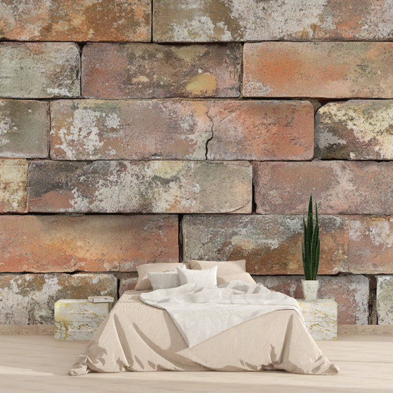 Aged brick wall mural in home office space