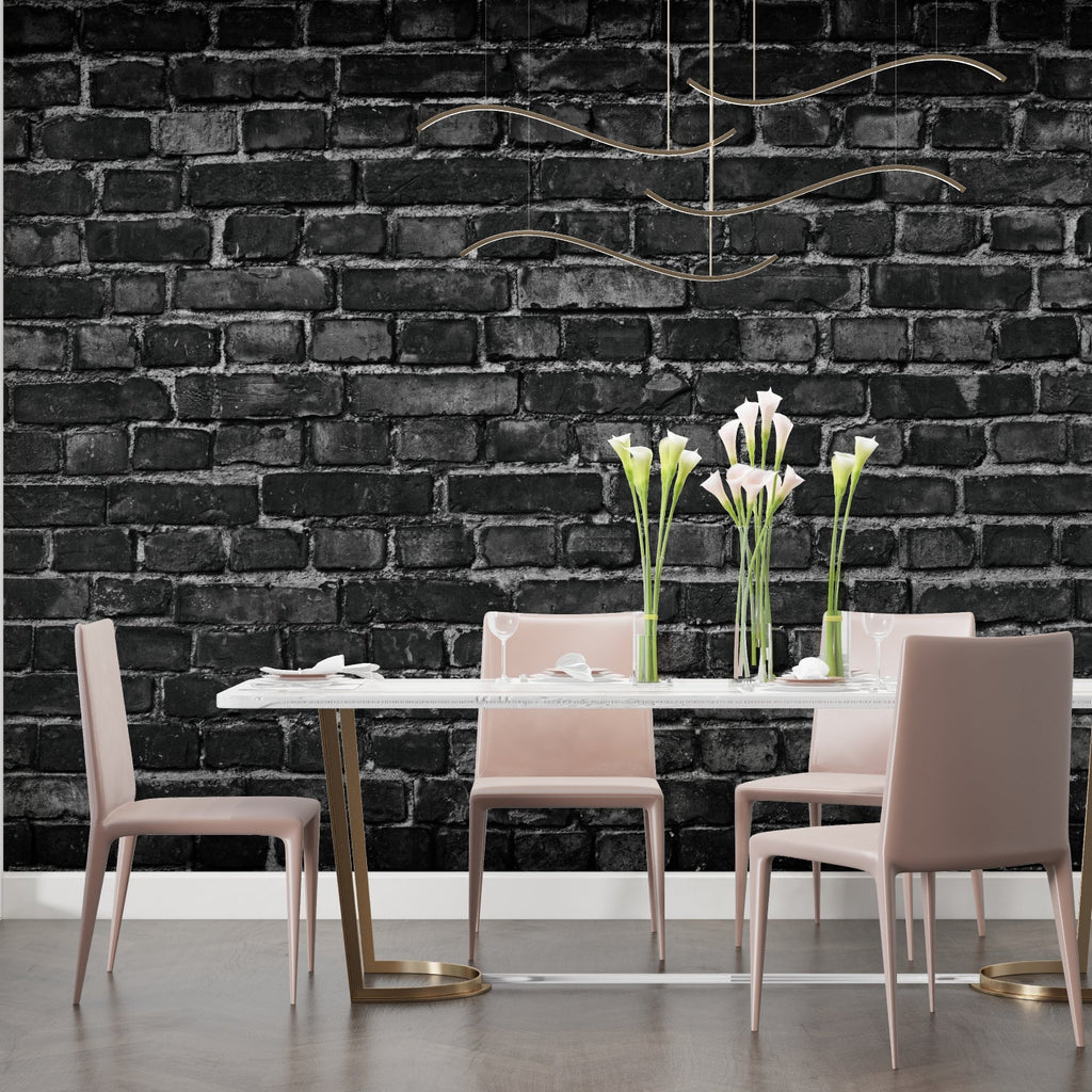 Black and grey brick pattern in loft-style apartment