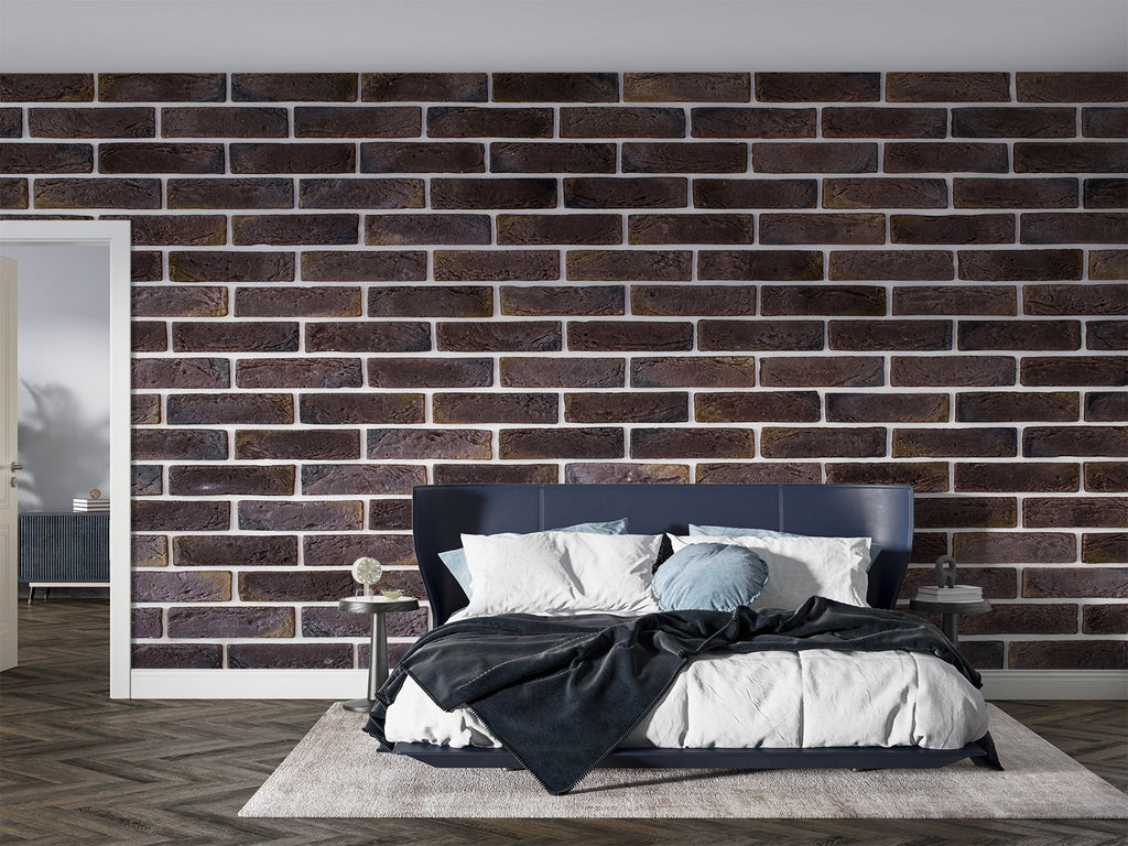 Industrial brown brick mural in contemporary kitchen space