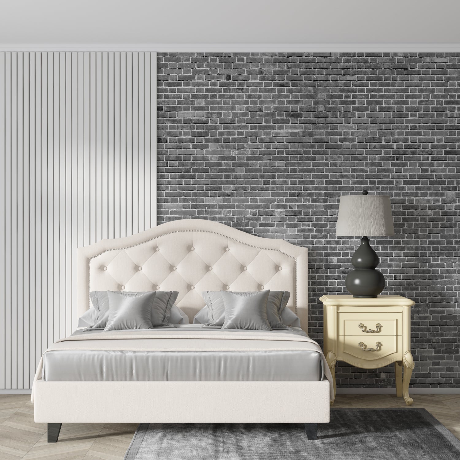Grey stone wall mural in contemporary dining room