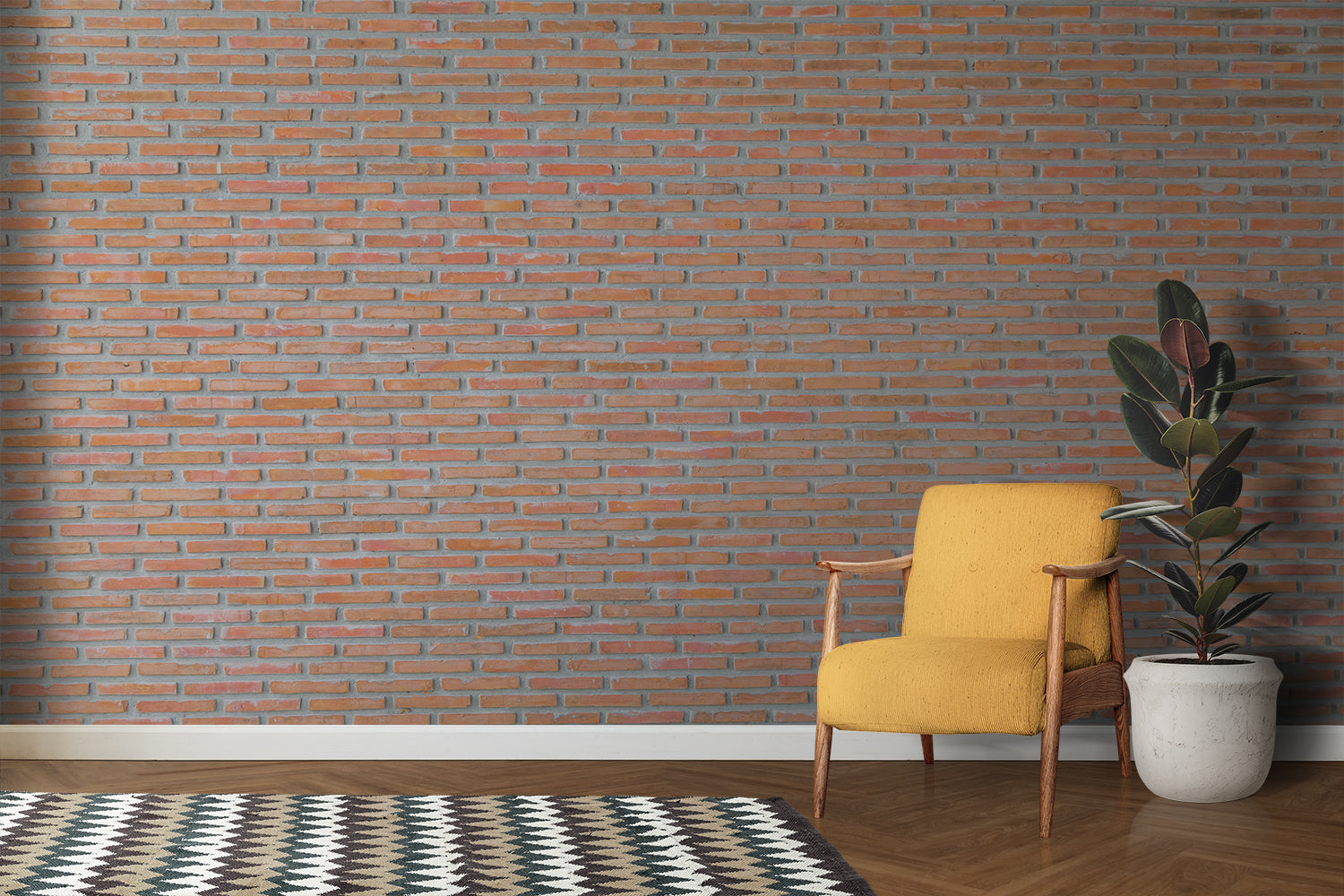 3D brick wall mural creating cozy atmosphere in industrial style bedroom