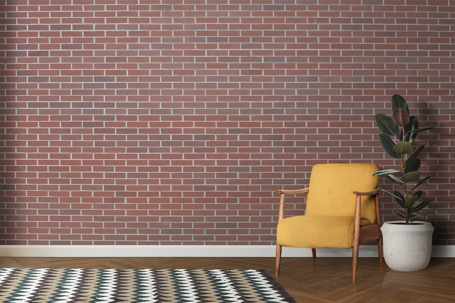 Brick effect wallpaper adding warmth to a contemporary kitchen design