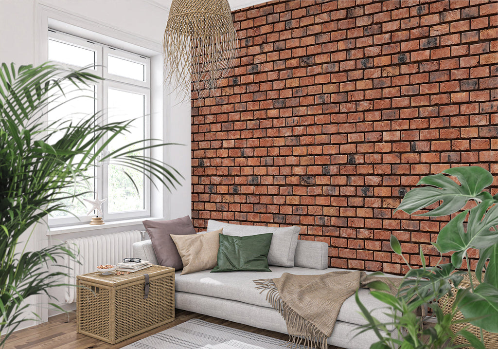 Urban brick wallpaper installation in contemporary kitchen space
