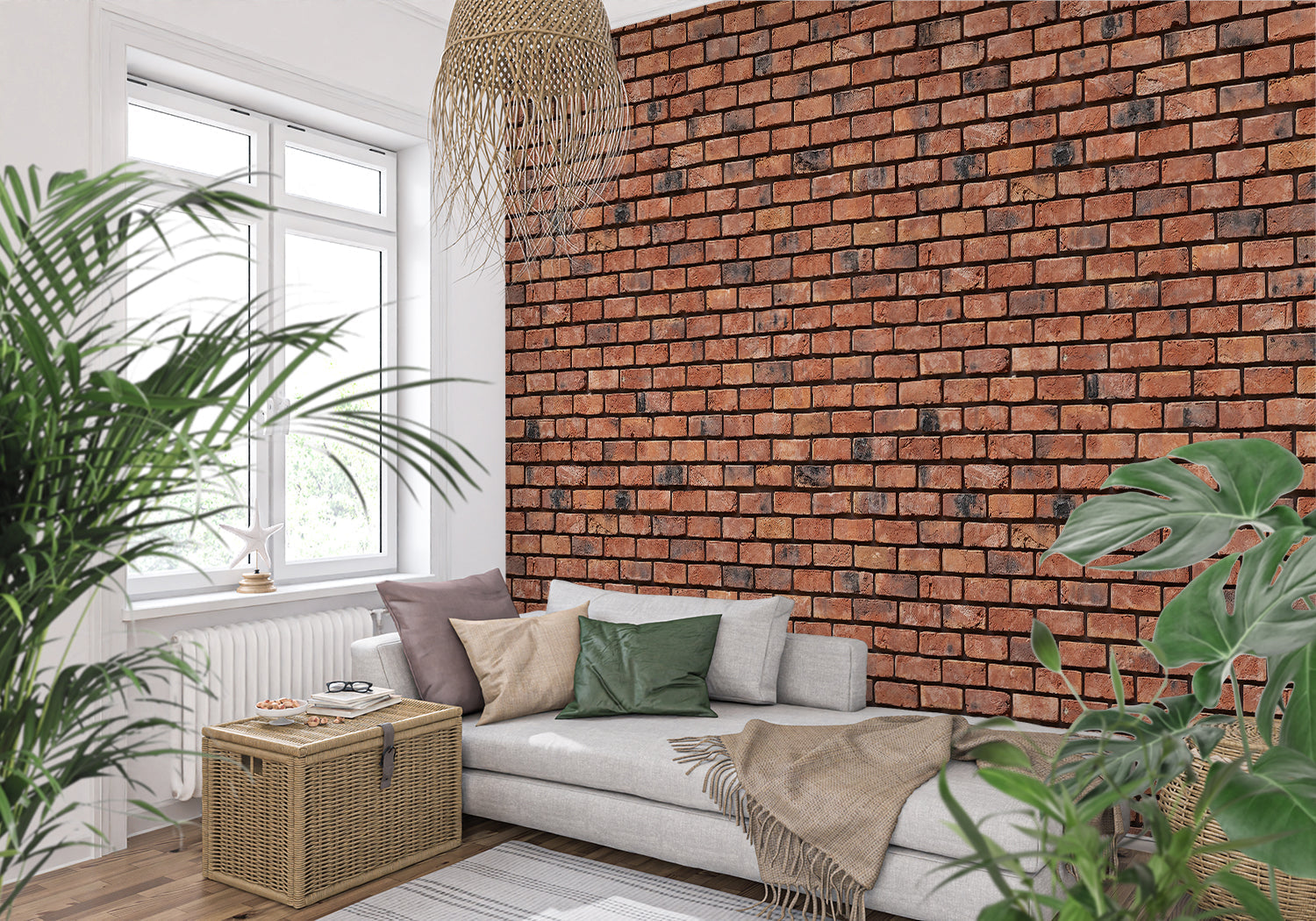 Urban brick wallpaper installation in contemporary kitchen space