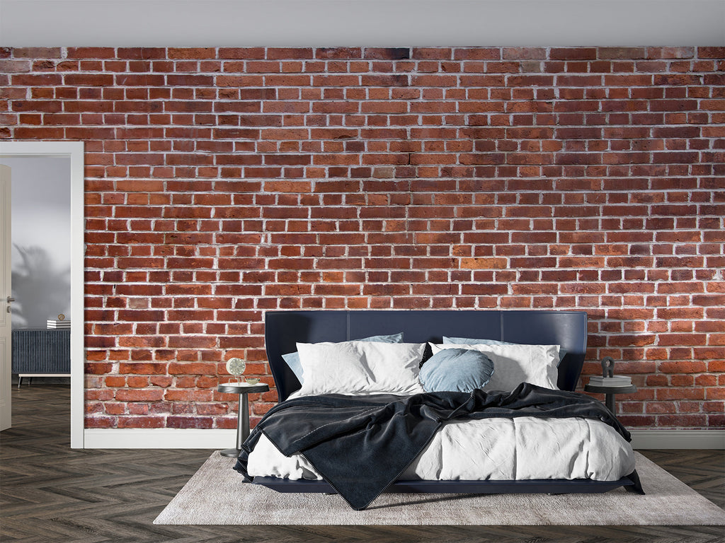 Exposed brick wall mural adding urban character to a contemporary kitchen space