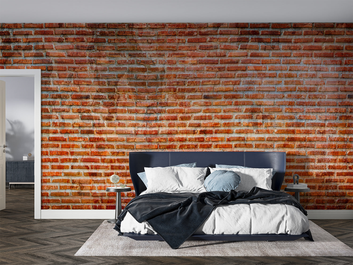 Textured brick wall mural in home office with contemporary furniture