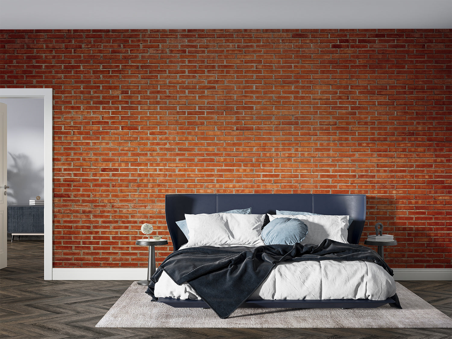 Industrial brick mural transforming kitchen dining area with pendant lights