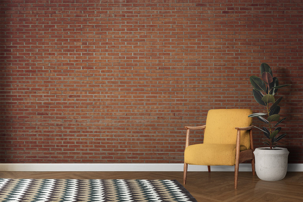 3D brick effect wallpaper in cozy bedroom with natural lighting