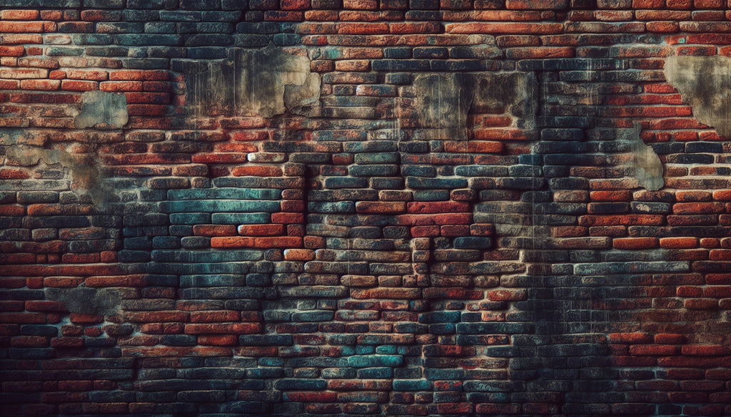 Teal and terracotta brick wallpaper design file showing detailed texture and color variations