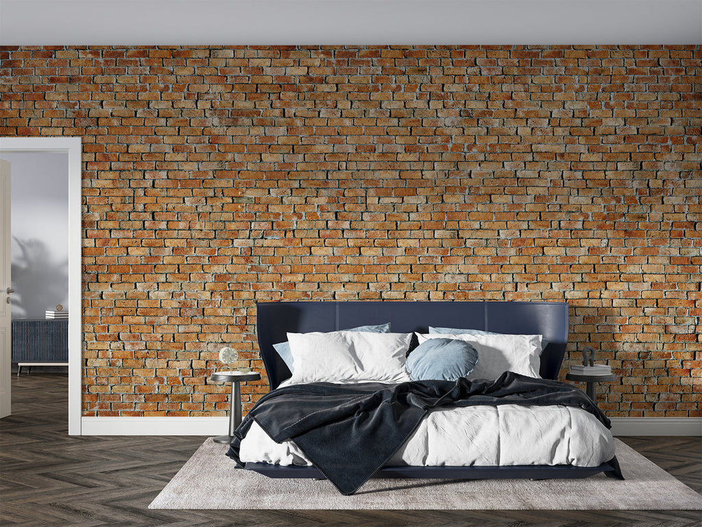Brick effect wallpaper bringing urban charm to bedroom interior