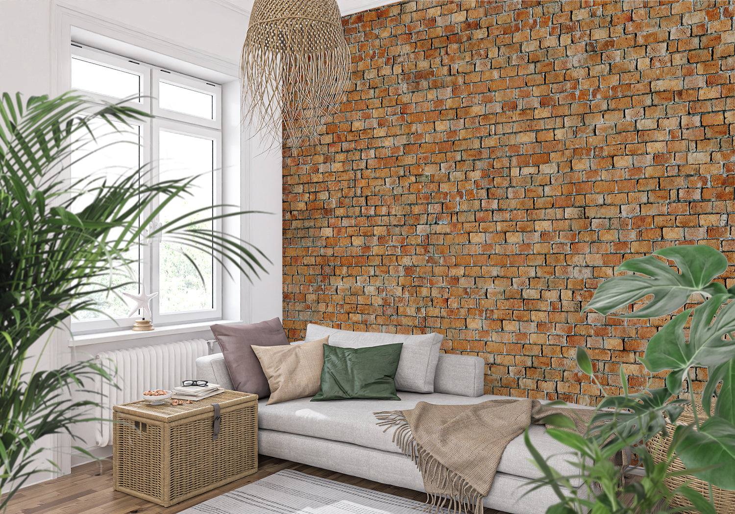 Industrial style brick mural transforming modern kitchen wall