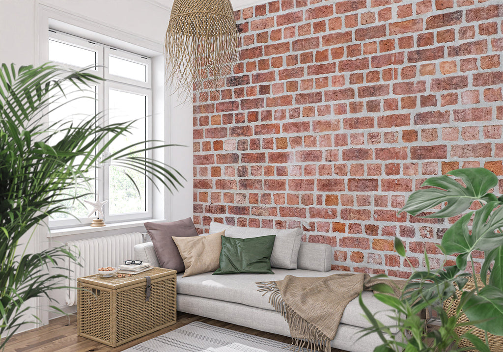 Industrial brick wallpaper bringing character to kitchen accent wall