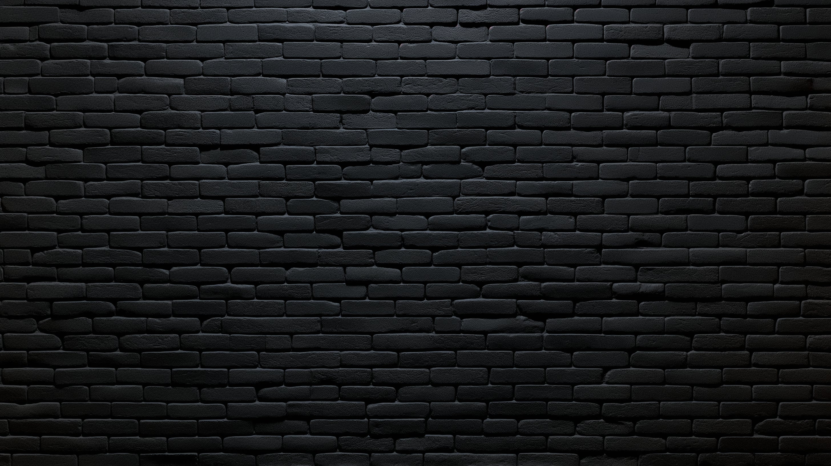 Black brick wallpaper in modern living room with leather sofa and metal lighting fixtures
