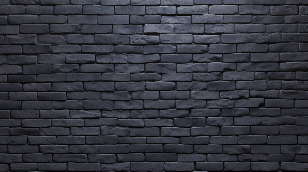 Black brick wall mural creating dramatic backdrop in minimalist dining room