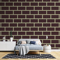 Modern brown brick wallpaper with beige joints creating a stunning accent wall in a minimalist living room setting
