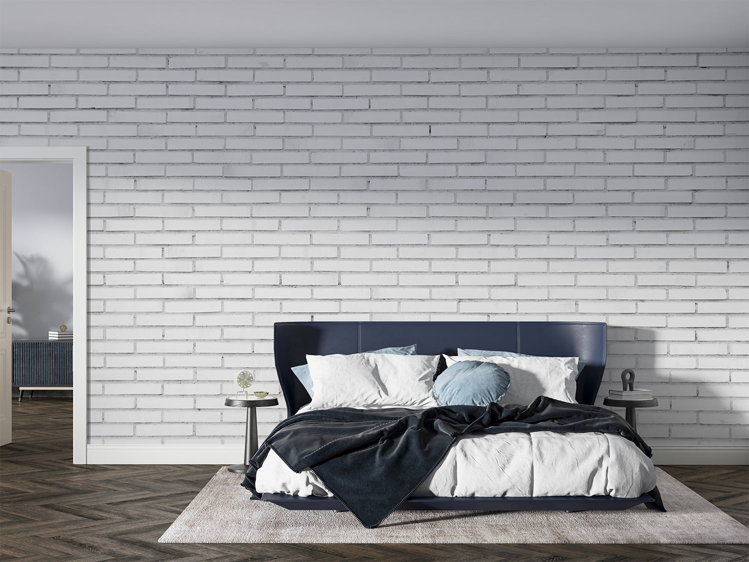 Modern brick wall mural in home office with contemporary furniture
