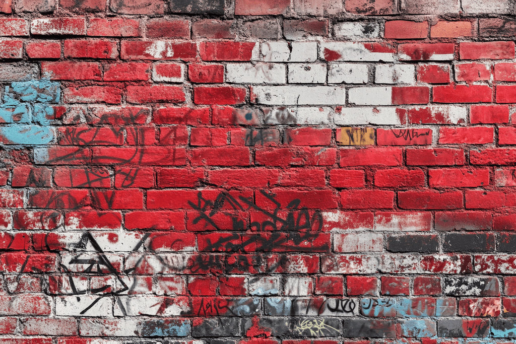 Red urban brick and graffiti wallpaper design file showing detailed pattern and texture