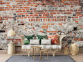 Brick wallpaper in modern living room creating industrial loft atmosphere