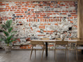Brick wallpaper mural in modern living room showing authentic aged texture and industrial charm