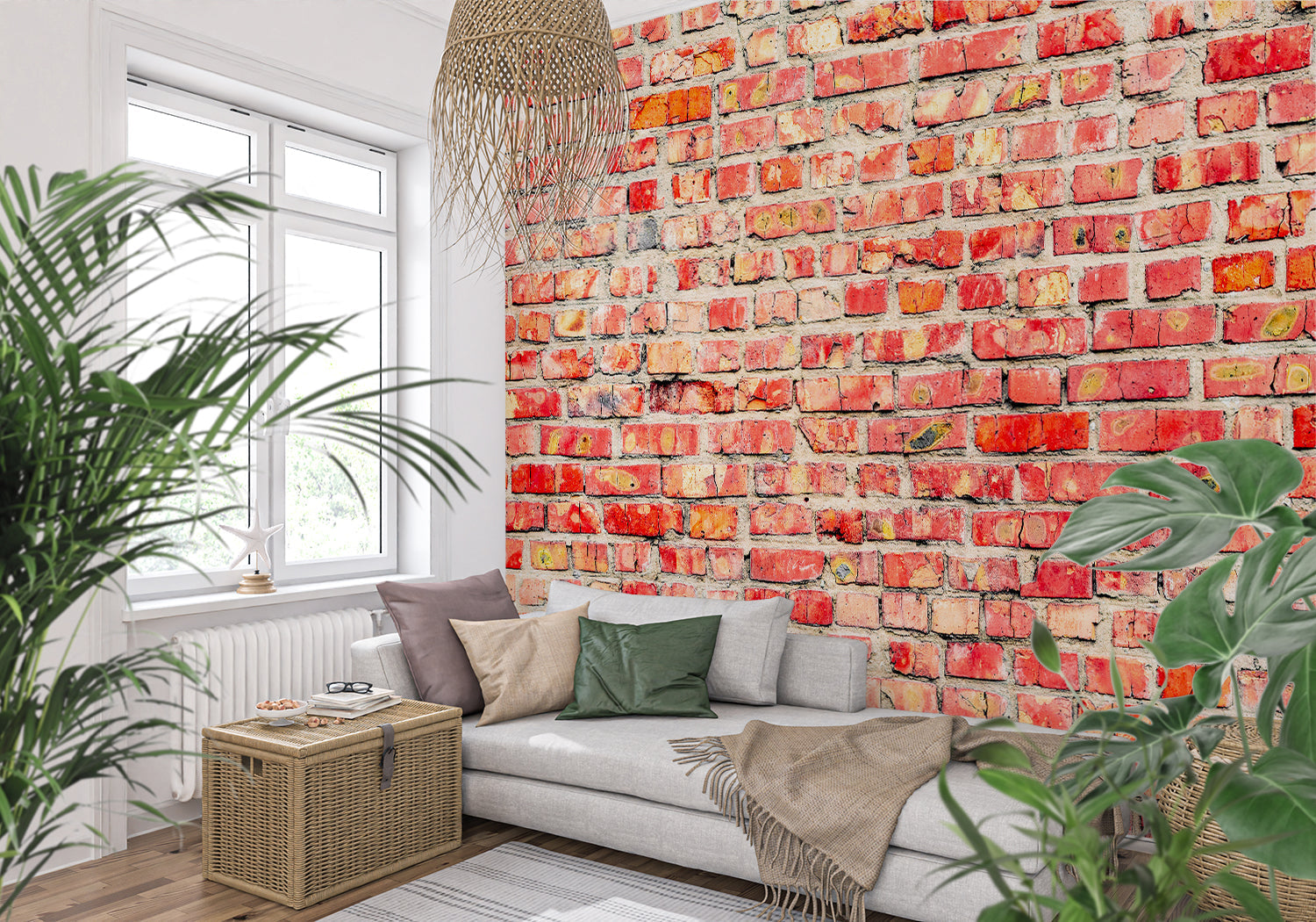 Vintage brick mural wallpaper transforming modern kitchen wall