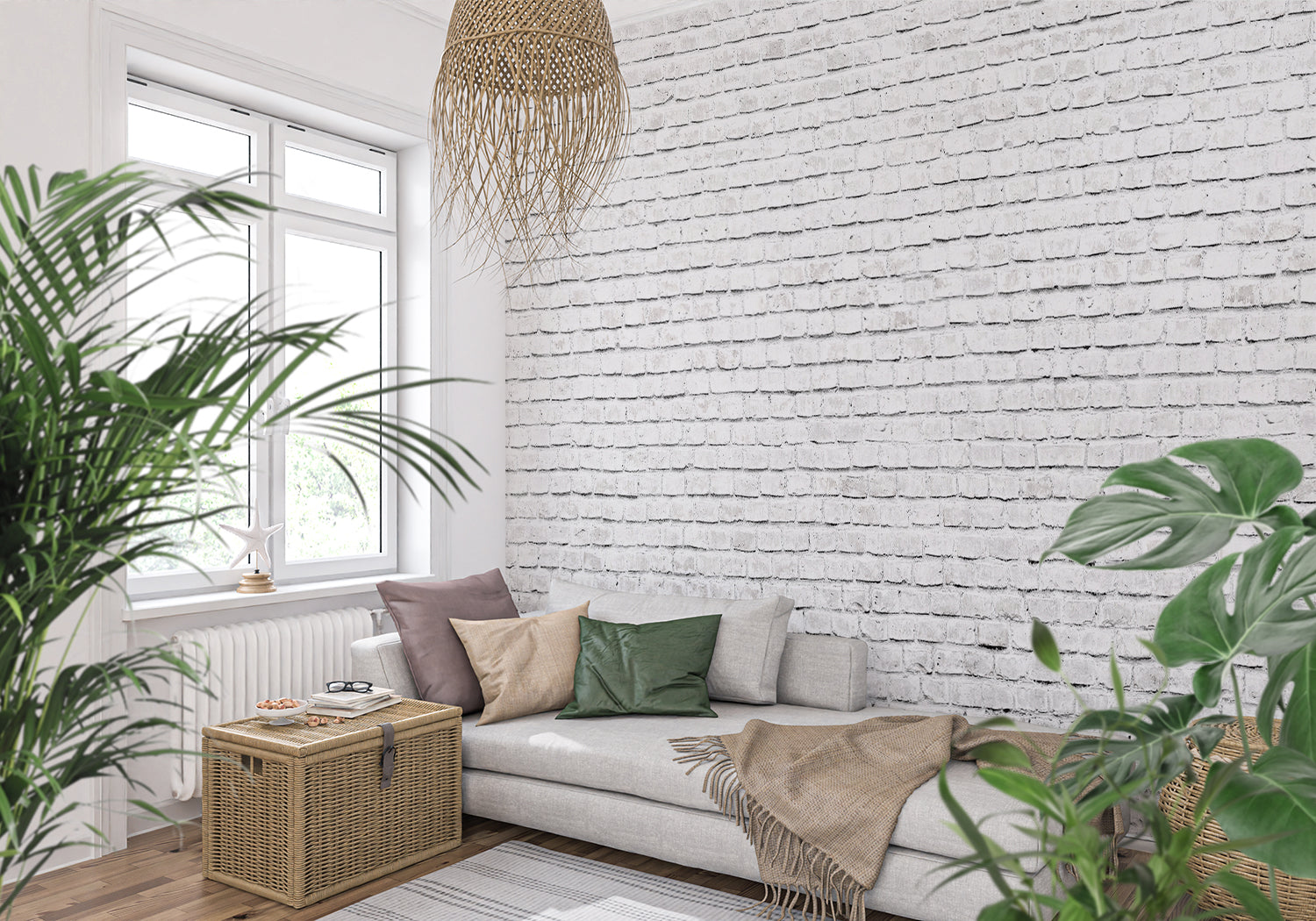 Industrial style white brick mural in retail space highlighting versatile application