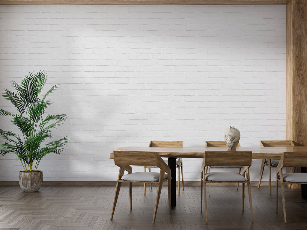 White brick wall design in cozy bedroom setting