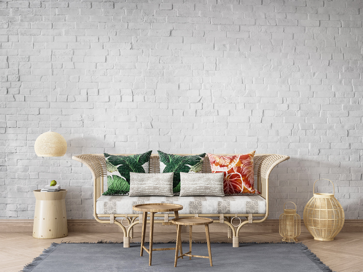 Textured white brick wallpaper in kitchen, creating clean industrial style backdrop