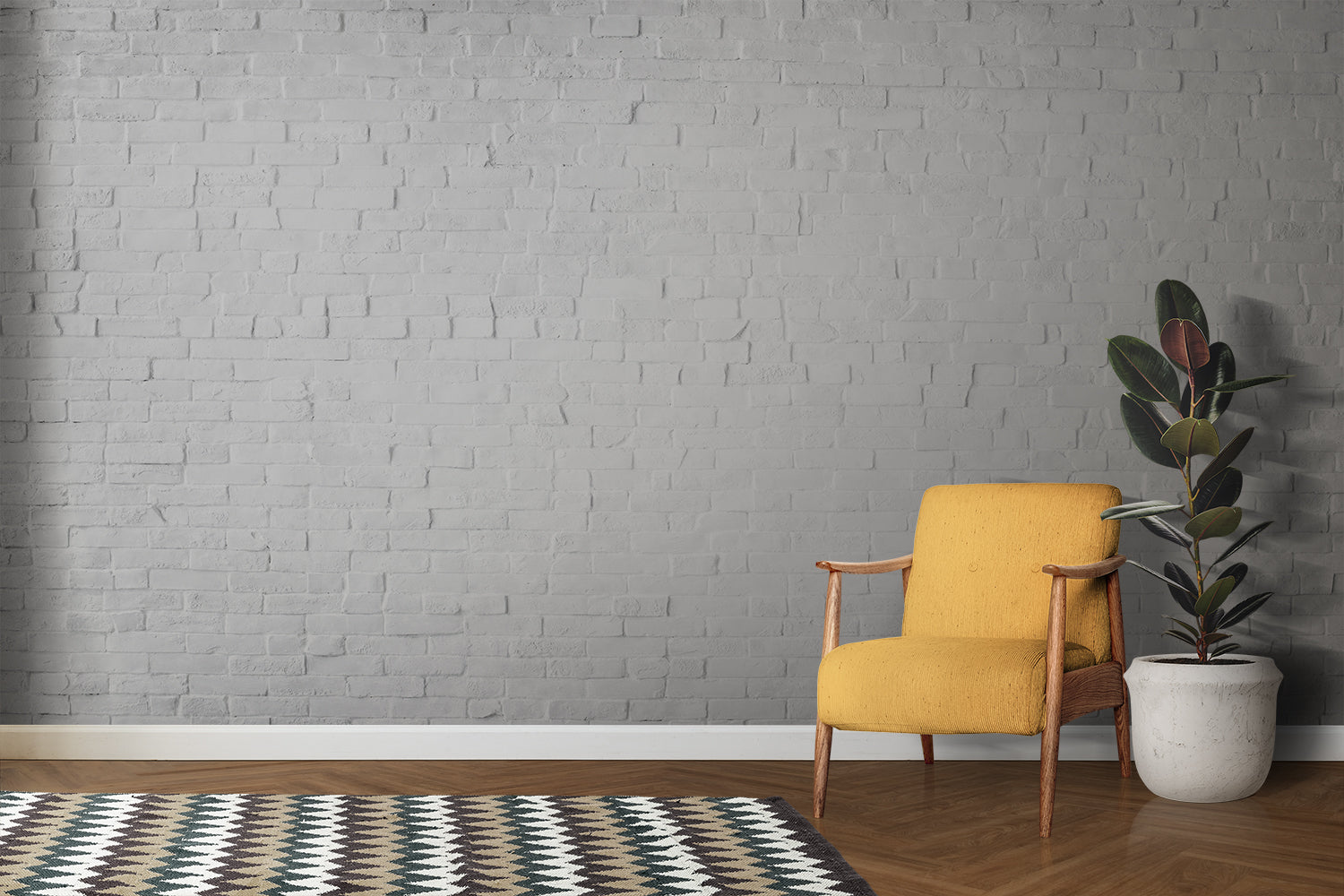 White stone wall mural in dining room, enhancing natural light and space