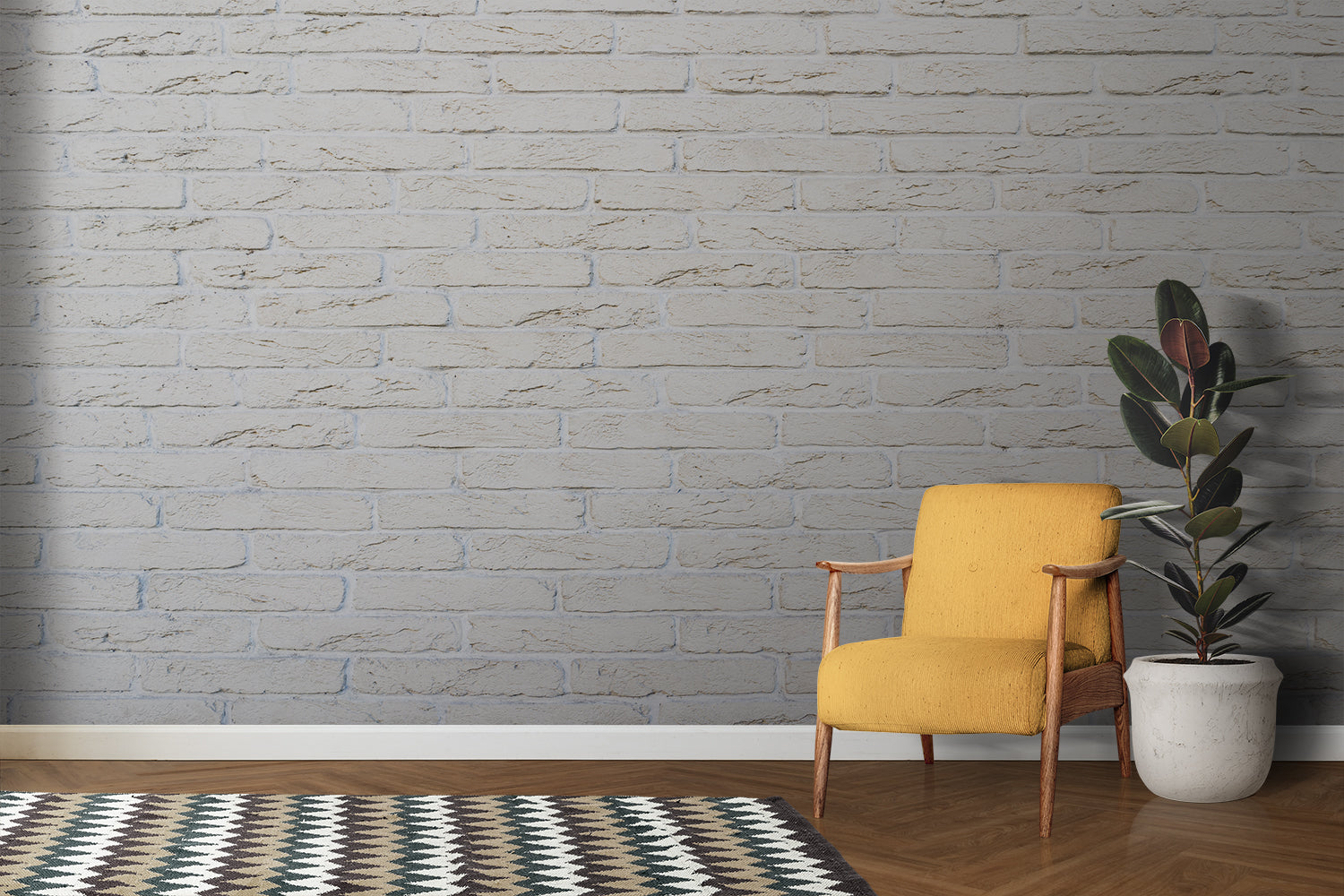 Textured stone mural in dining room with natural lighting