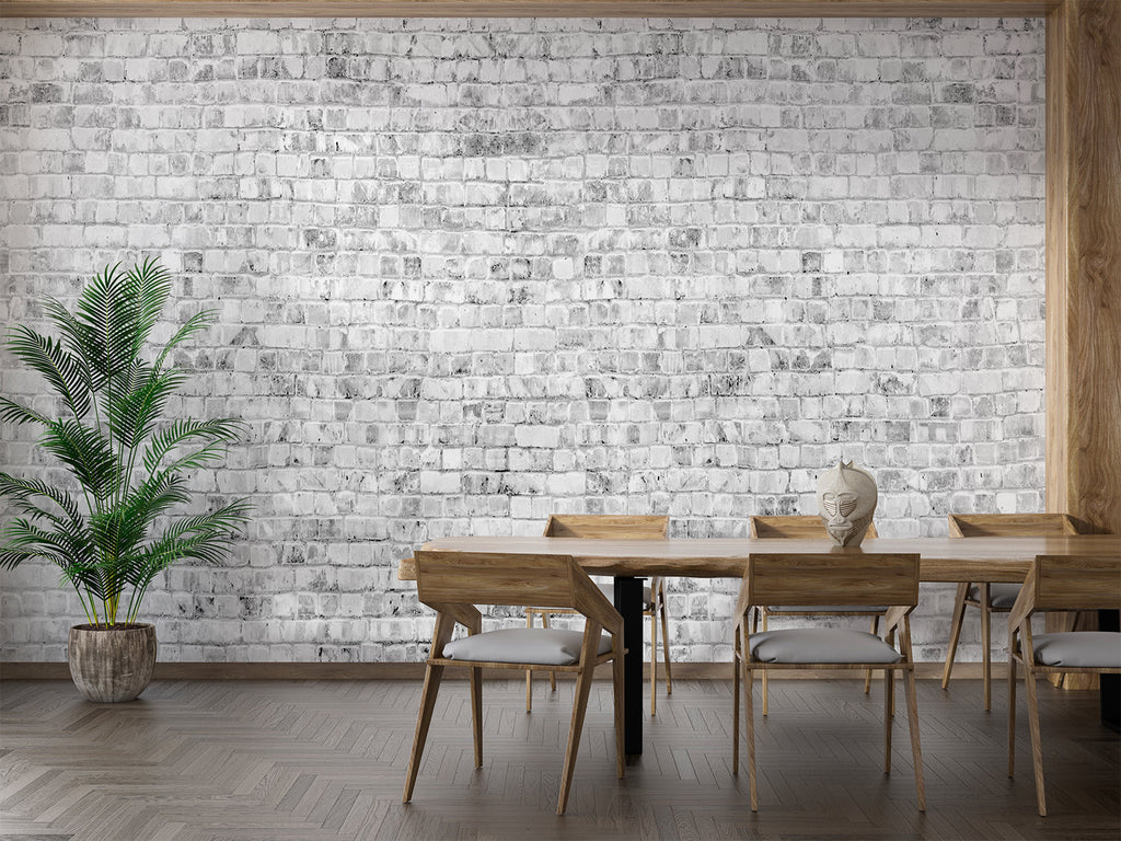 White brick wallpaper installation in contemporary home office space