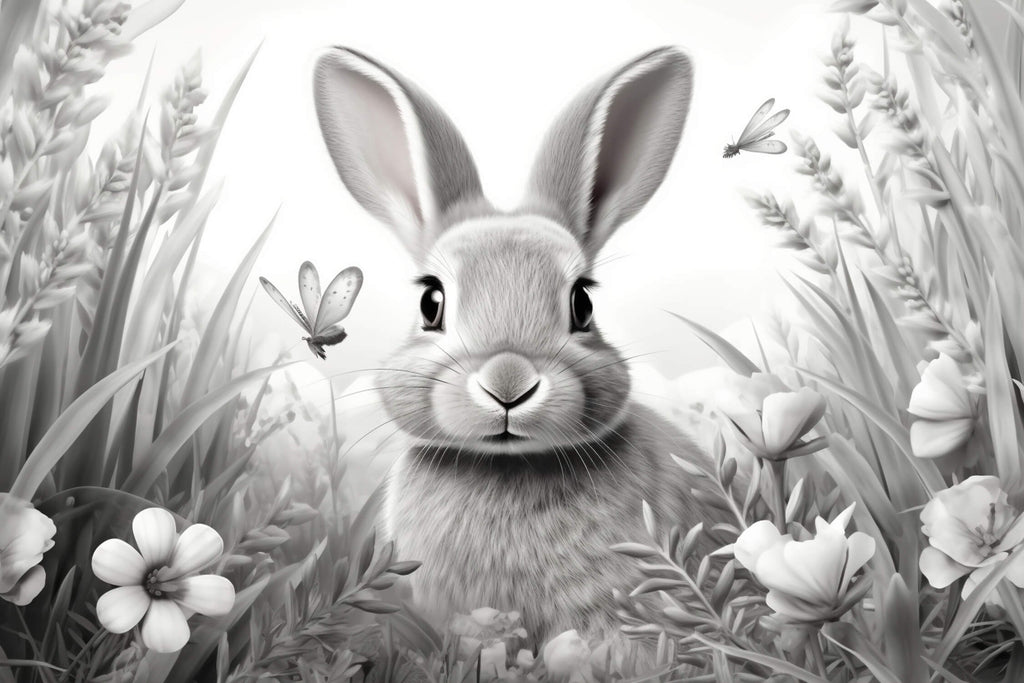 Black and white bunny garden design file showing intricate pattern details