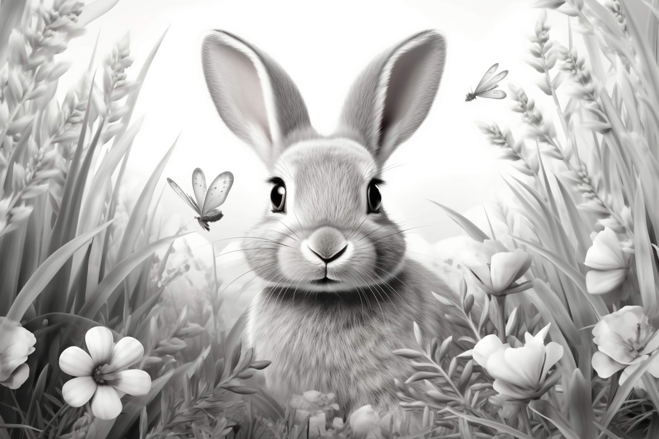 Black and white bunny garden design file showing intricate pattern details