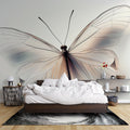 White Butterfly Wallpaper Mural creating a peaceful atmosphere in a modern minimalist bedroom with natural lighting