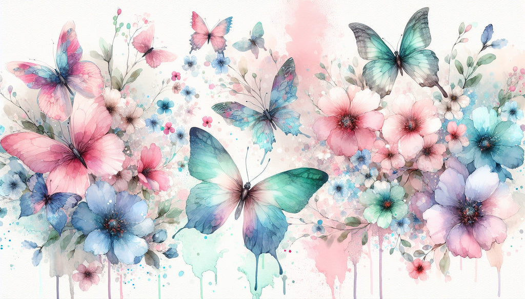 Butterfly and floral watercolor wallpaper design file showing delicate pastel pattern